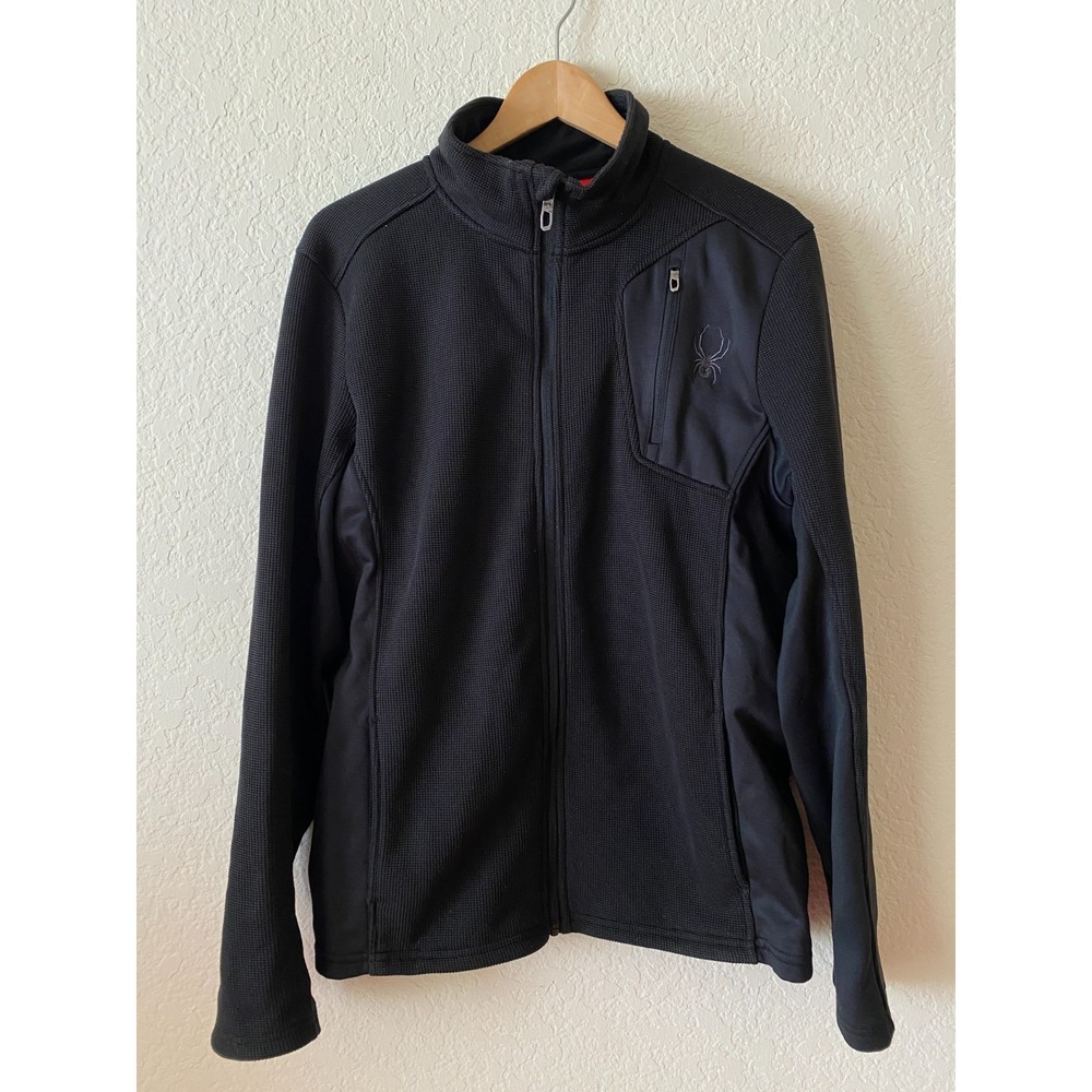 Spyder Men's Fleece Textured Jacket Full Zip Lightweight Size M Black Athletic